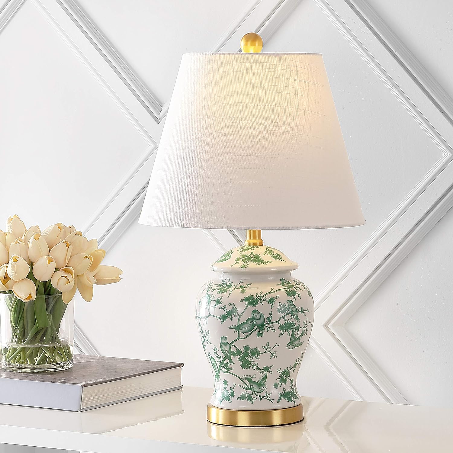 JONATHAN Y Penelope Chinoiserie Ginger Jar 22" Table Lamp, White & Green