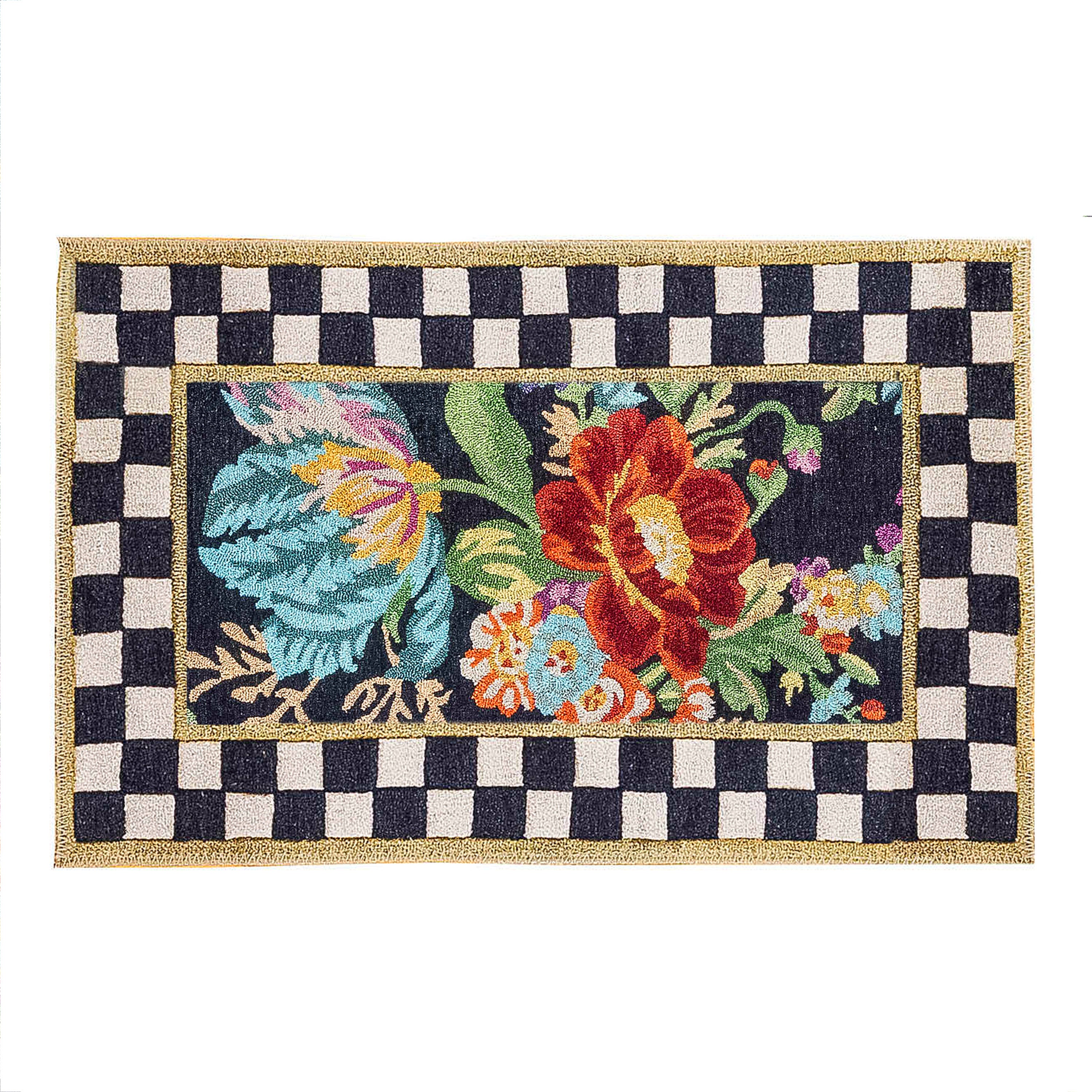 MacKenzie-Childs Flower Market Washable Rug with Courtly Check Border
