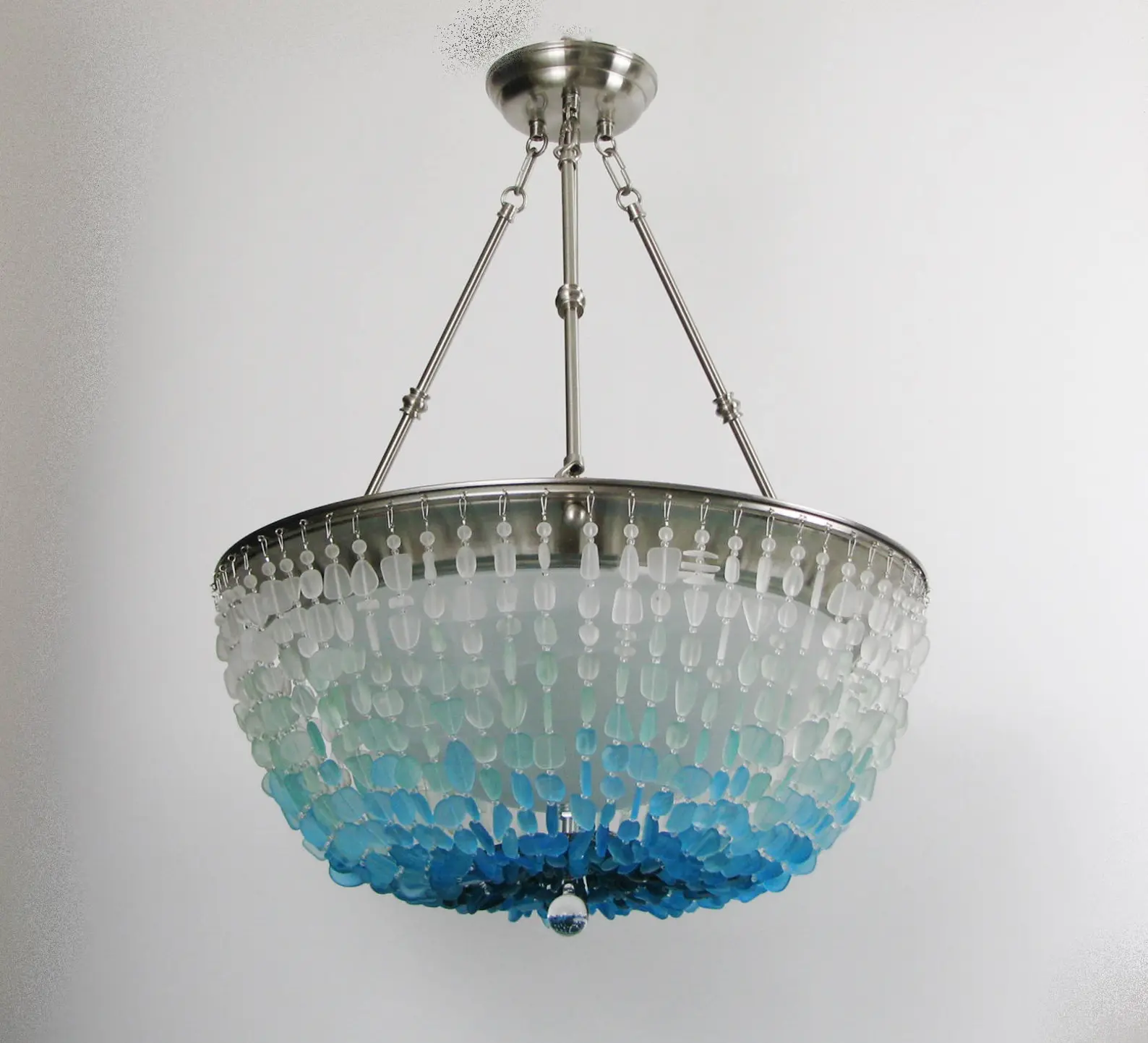 Sea Glass Chandelier, Whitewater Bay — Ombré Beach Glass Coastal Light Fixture