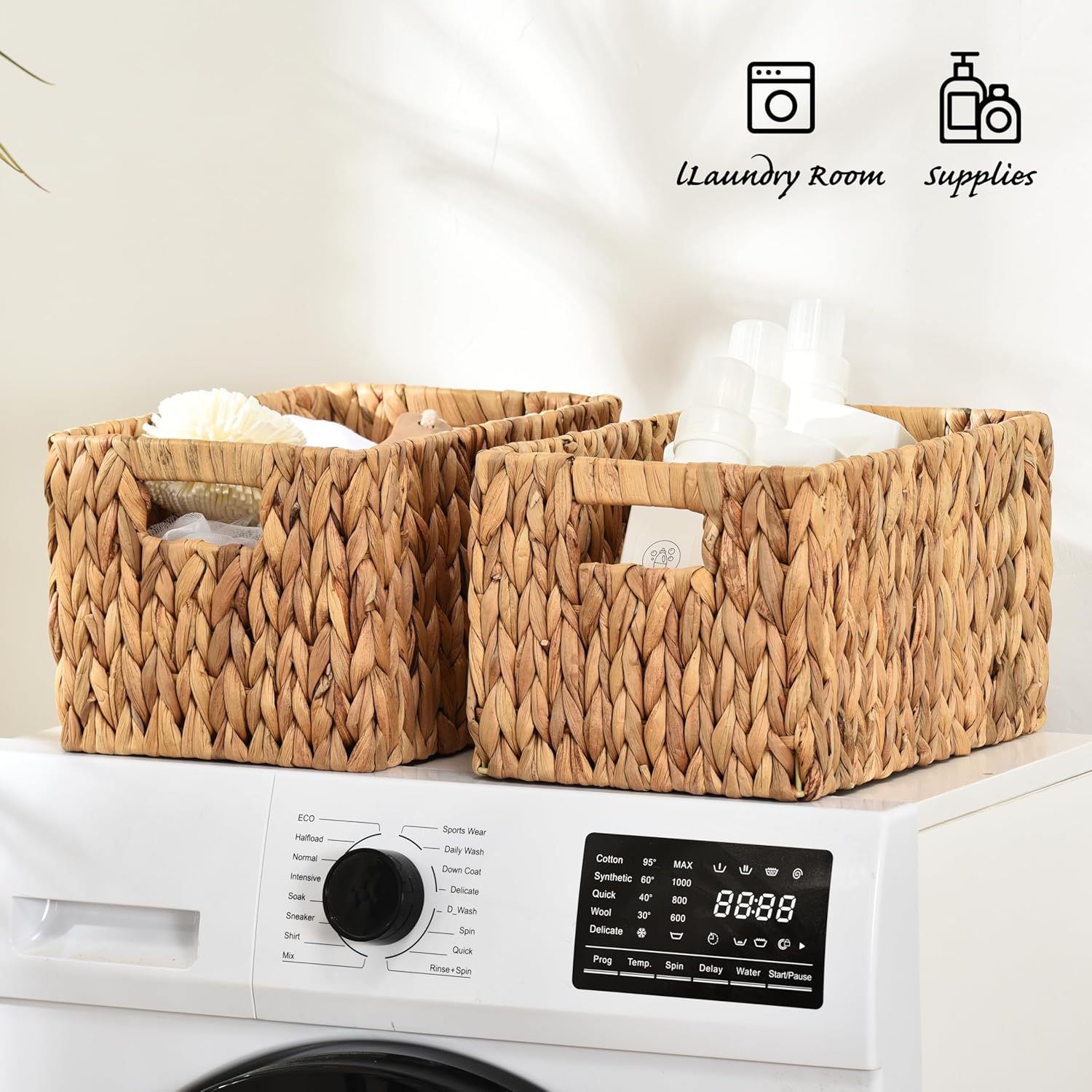 ELONG HOME Water Hyacinth Rectangular Wicker Baskets, 12" (Set of 2)