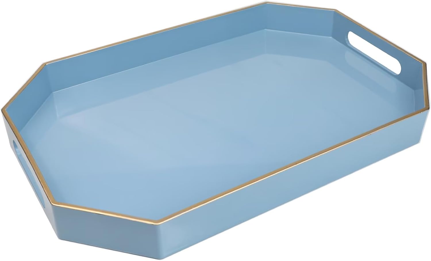 Hydrangea Blue & Gold-Rim Octagonal Lacquer Serving Tray
