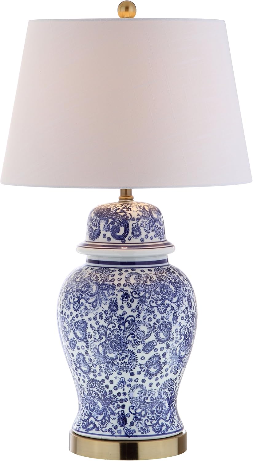 JONATHAN Y Blue & White Paisley Ceramic Ginger Jar Table Lamp (29")
