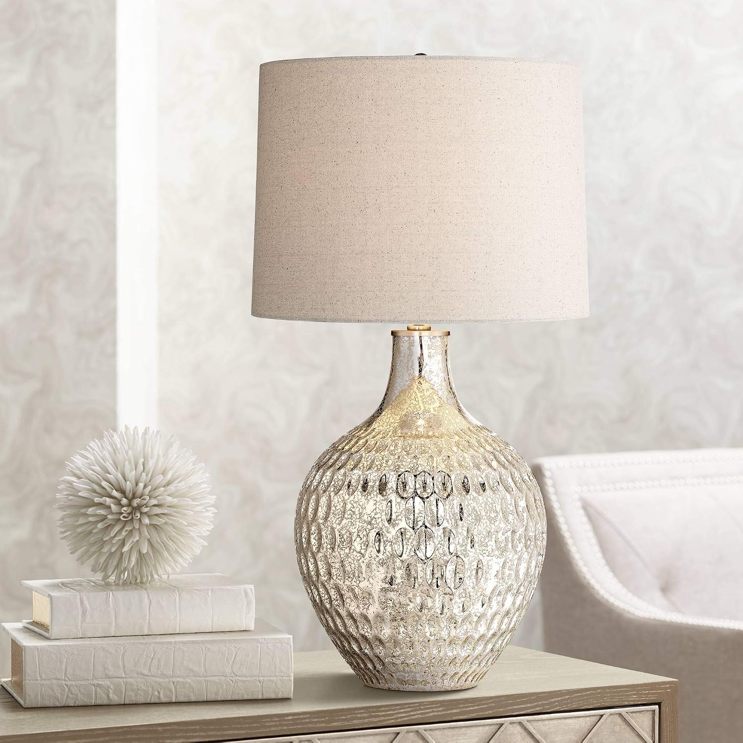 Waylon Modern Mercury Glass Table Lamp — Textured Silver