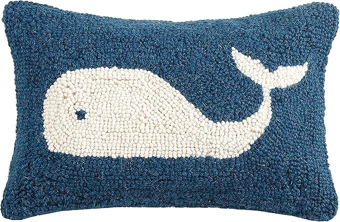 Peking Handicraft Hand-Hooked Wool Whale Lumbar Pillow (Navy)