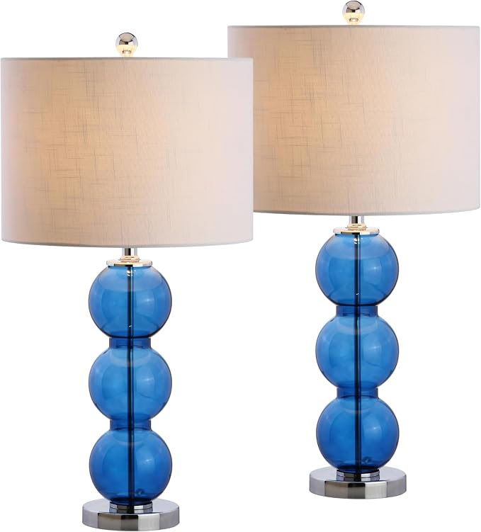 JONATHAN Y Bella 27" Cobalt Glass Triple-Sphere Table Lamps, Set of 2