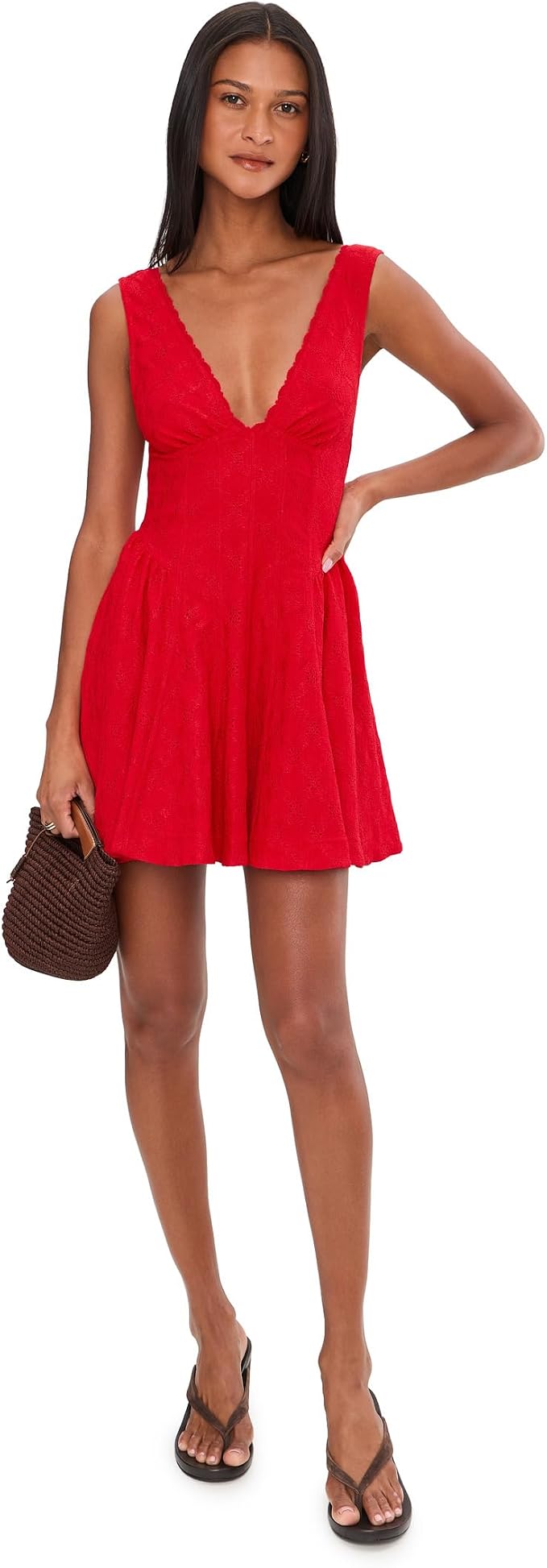Red Terry Cloth V-Neck Mini Sundress