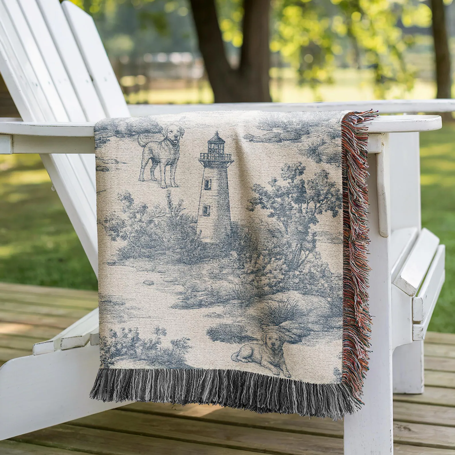 Coastal Dog Toile Woven Blanket (Labrador Retriever)