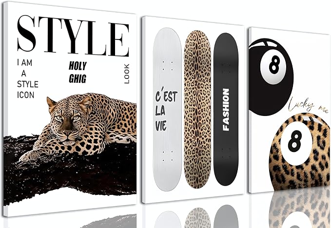Leopard Style Icon Canvas Wall Art Triptych — Set of 3