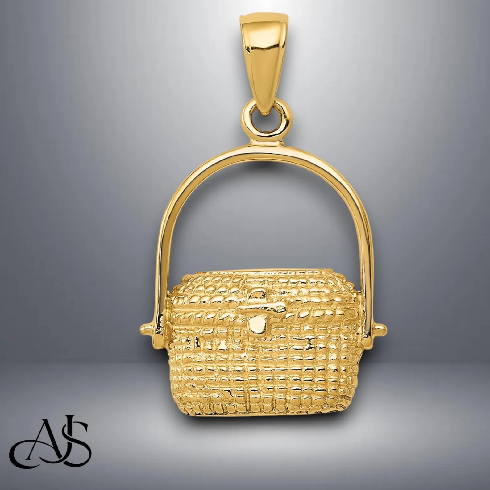 14K Yellow Gold Large Nantucket Lightship Basket Pendant