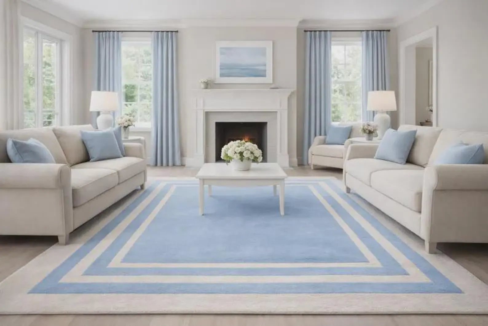 Hand-Tufted Blue & Ivory Border Wool Rug