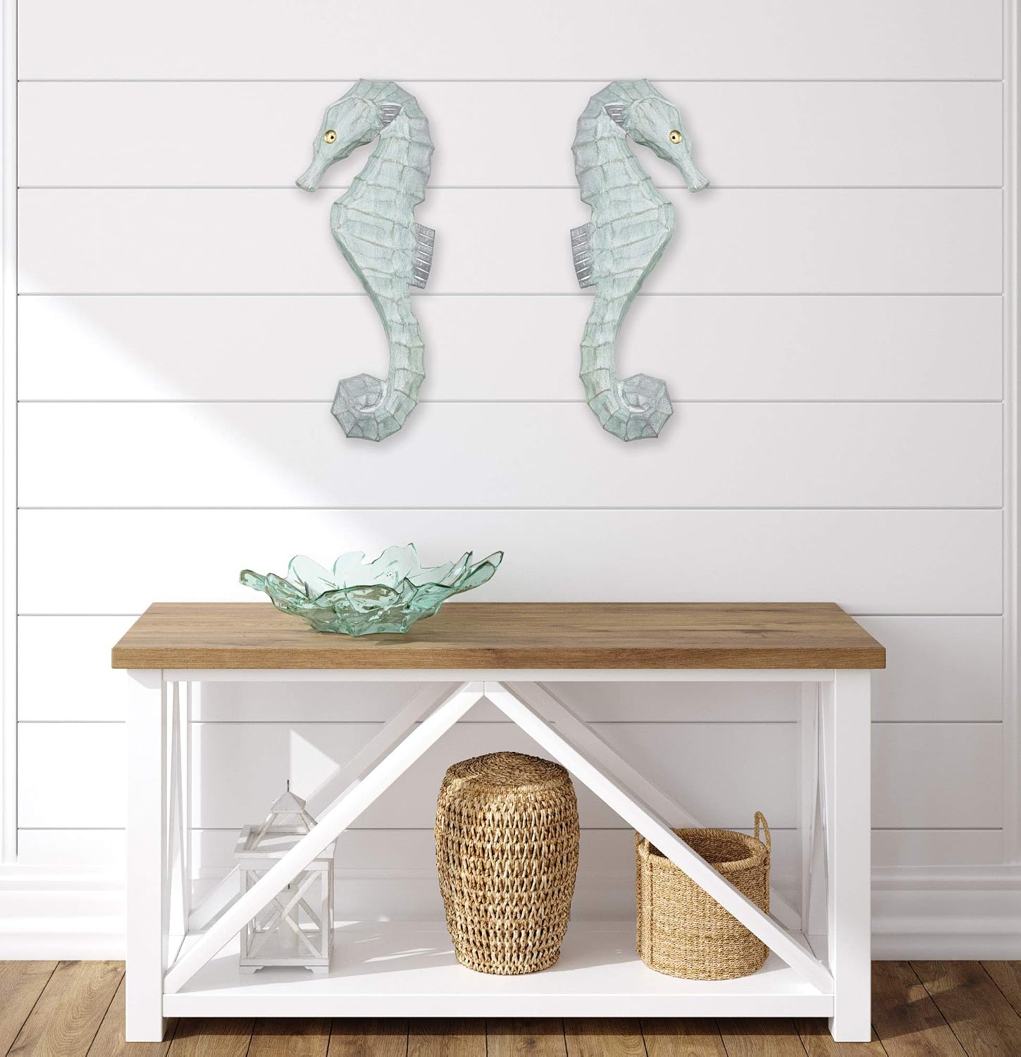 T.I. Design Hand-Carved Seahorses, Seafoam (Set of 2)