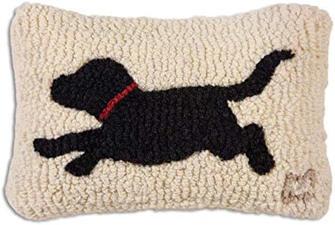 Chandler 4 Corners Running Black Dog Hooked Wool Pillow