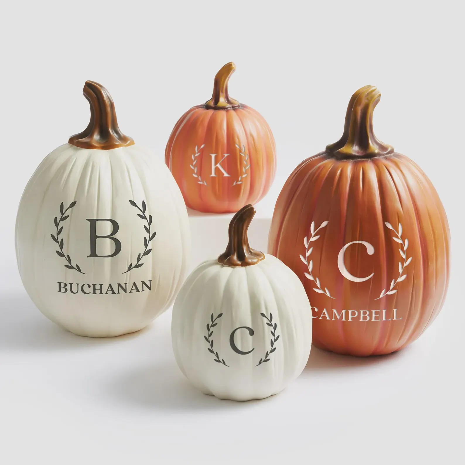 Personalized Laurel Monogram Pumpkin — Cream or Orange