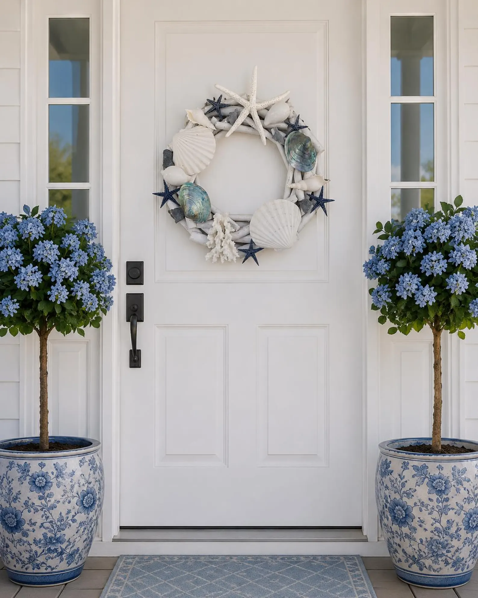 Seashell & Starfish Driftwood Wreath — Navy & White