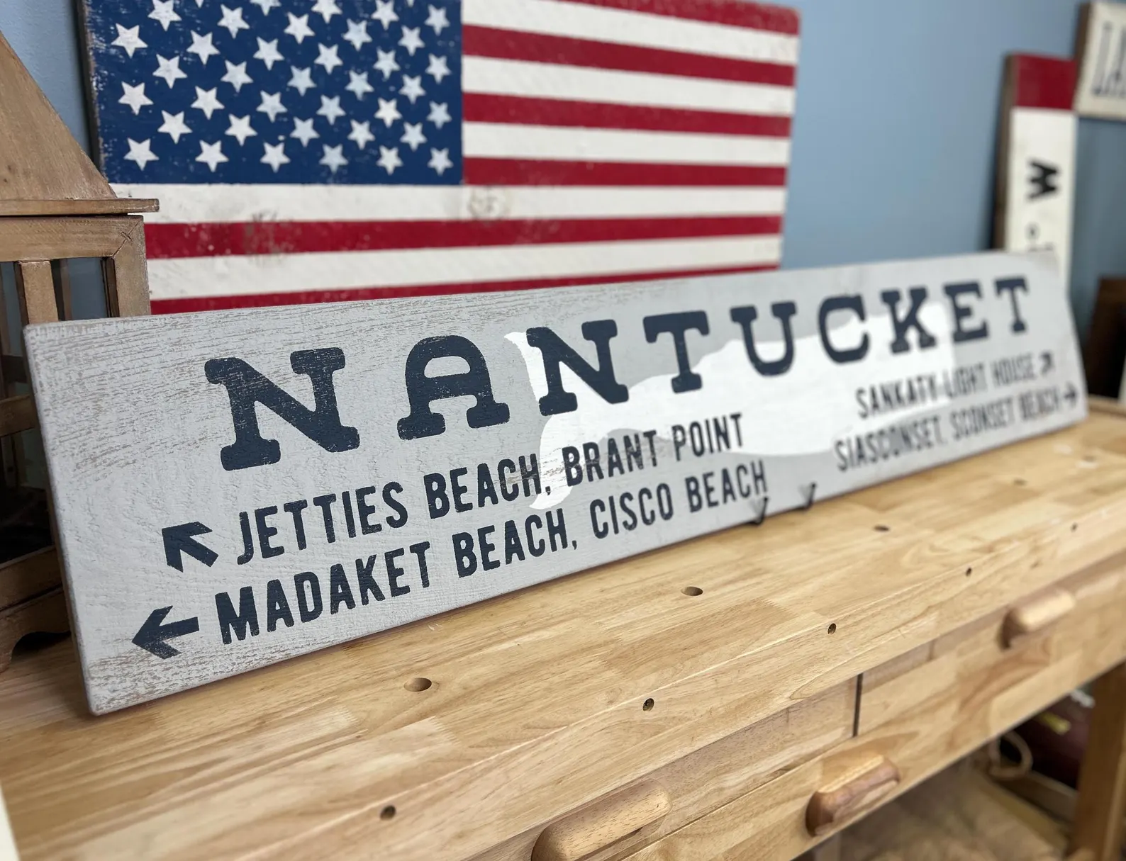 NANTUCKET Beaches Directional Wood Sign — Jetties, Madaket, Cisco, Sconset