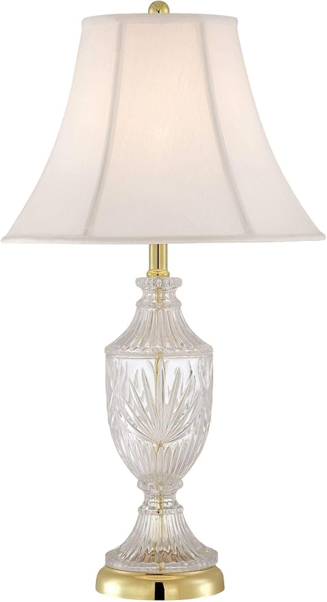 Cut Crystal Urn Table Lamp with Polished Brass Base & Silk Bell Shade