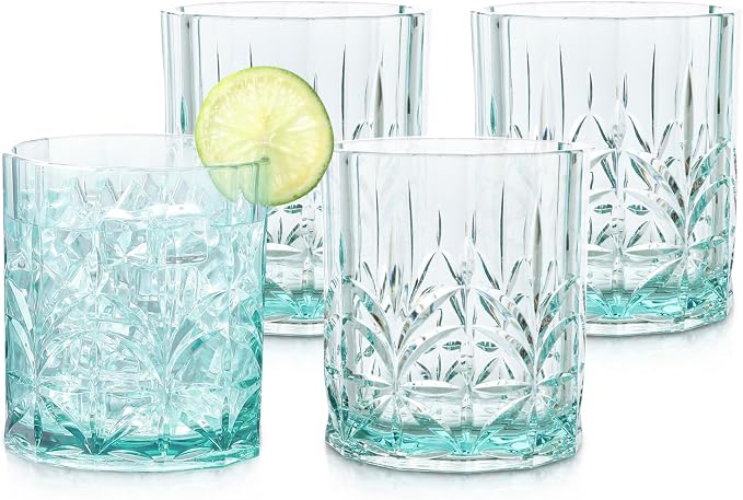 BELLAFORTE Shatterproof Tritan Short Tumblers, 13 oz Set of 4 (Myrtle Beach Teal)