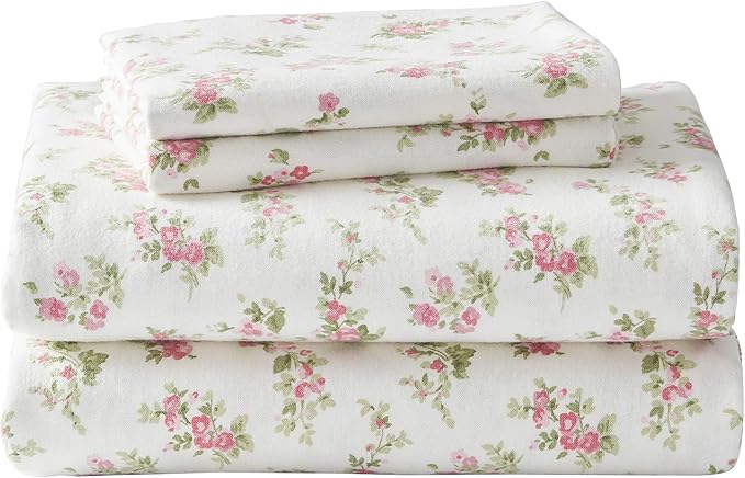 Pink Cottage Rose Ditsy Flannel Sheet Set