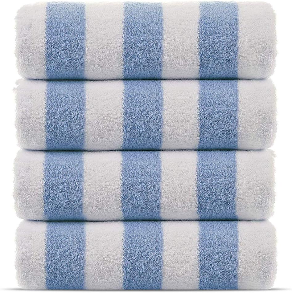 Chakir Turkish Linens Cabana Stripe Pool Beach Towels, 4-Pack (Light Blue, 30x60)