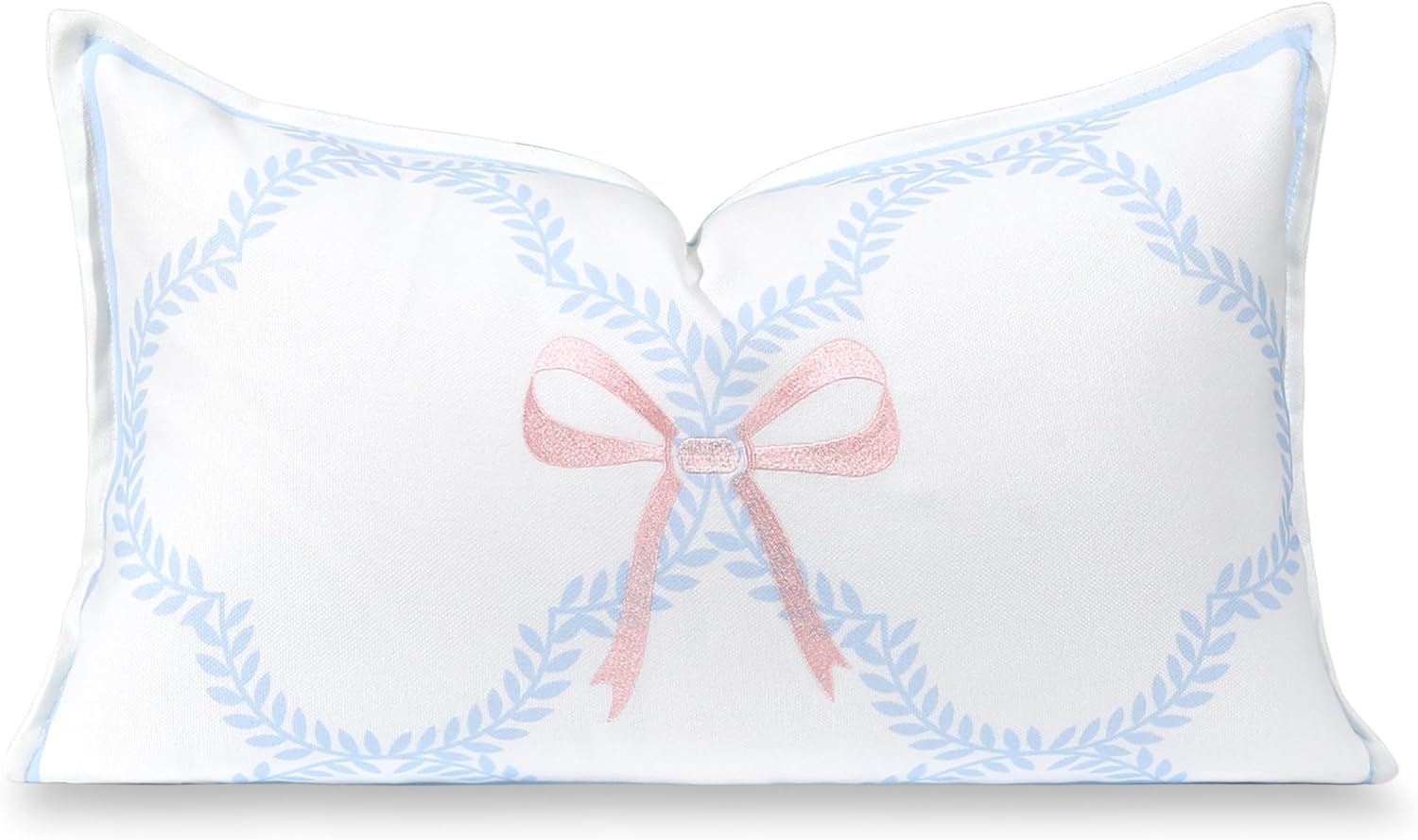 Hofdeco Grandmillennial Indoor/Outdoor Lumbar Pillow Cover, 12"x20" — Blue Laurel & Pink Bow