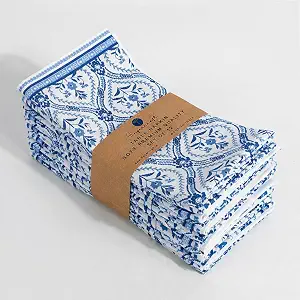 Fingercraft Blue Block-Print Cotton Dinner Napkins (Set of 6)