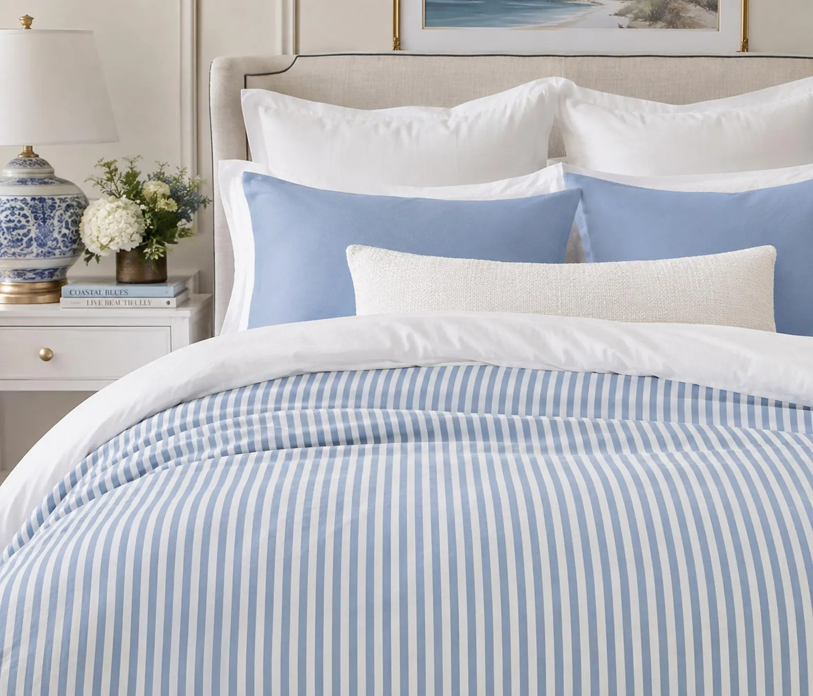 Blue Striped Duvet Cover Set — Country French Coastal Bedding