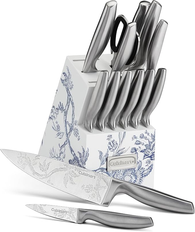 Cuisinart Blue Floral Toile 15-Piece Knife Block Set