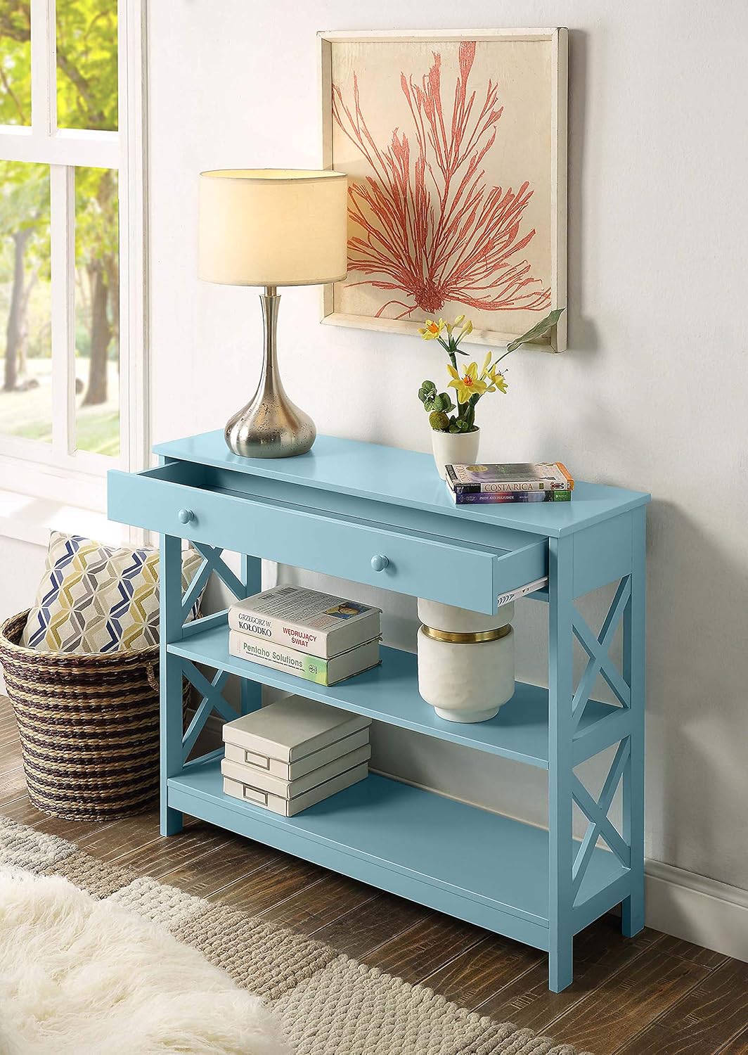 Convenience Concepts Oxford 1-Drawer Console Table — Sea Foam Blue (39.5")