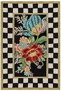 MacKenzie-Childs Flower Market Washable Rug with Courtly Check Border