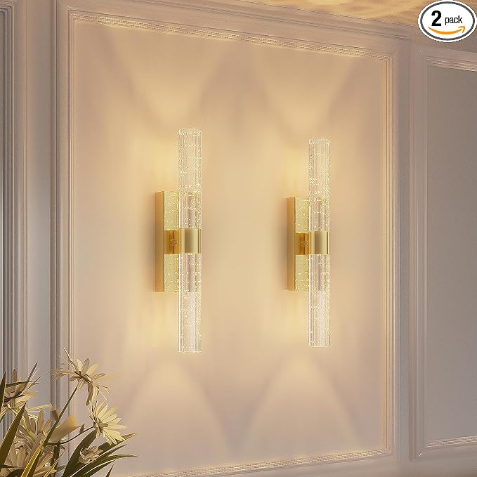 camuucci Cordless Crystal Wall Sconces, Set of 2 — Gold, Rechargeable Dimmable