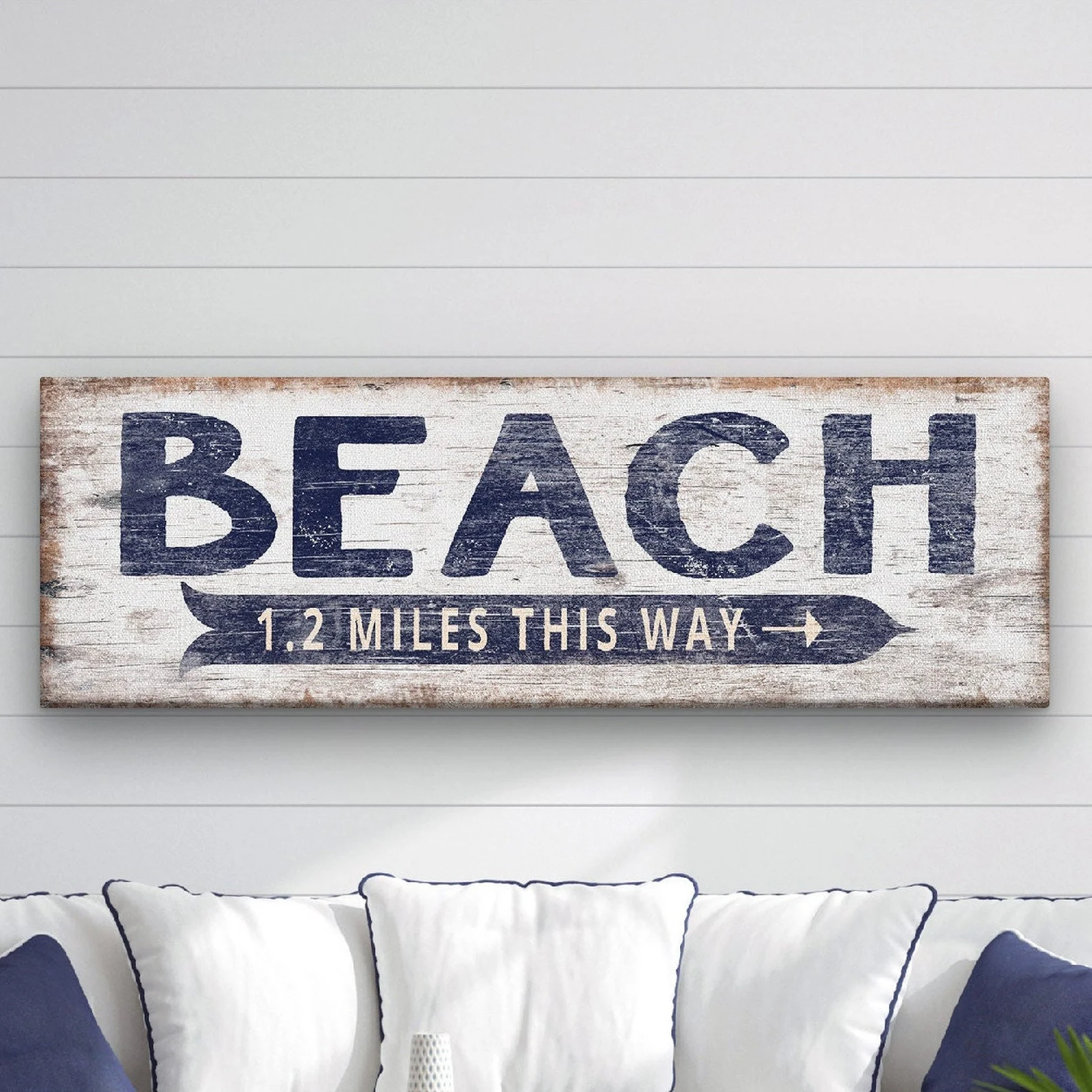 Personalized 'BEACH This Way' Rustic Coastal Sign (Custom Mileage)
