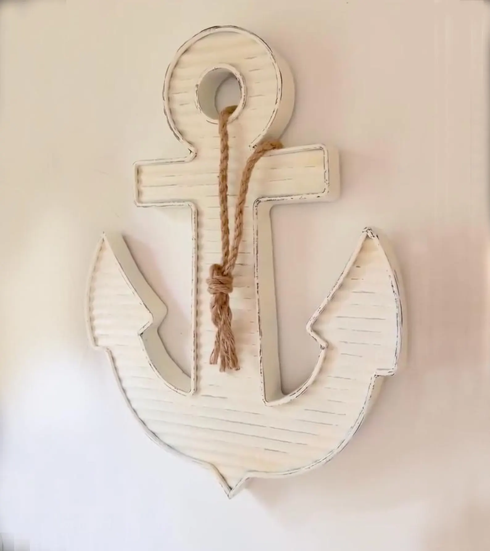 Large Metal Anchor Wall Decor 24x18" — Distressed Ivory Finish
