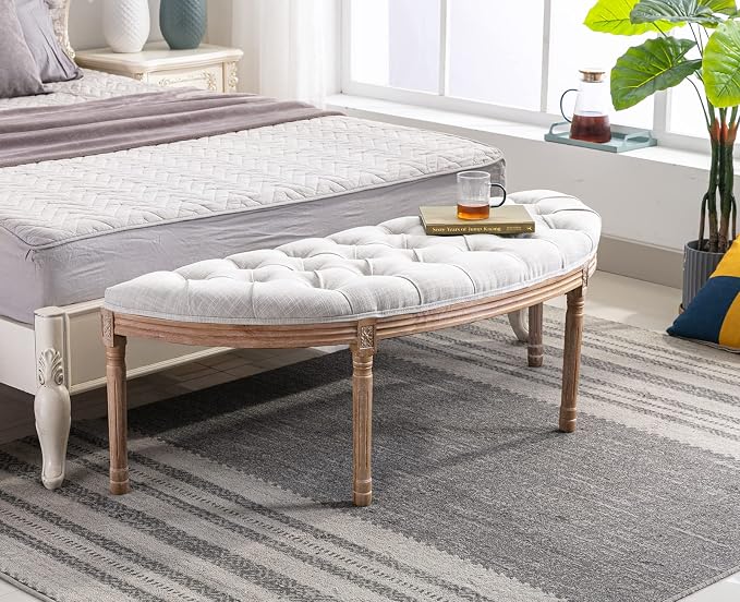 Kmax 55" Tufted Semi-Circle Entryway Bench — Beige