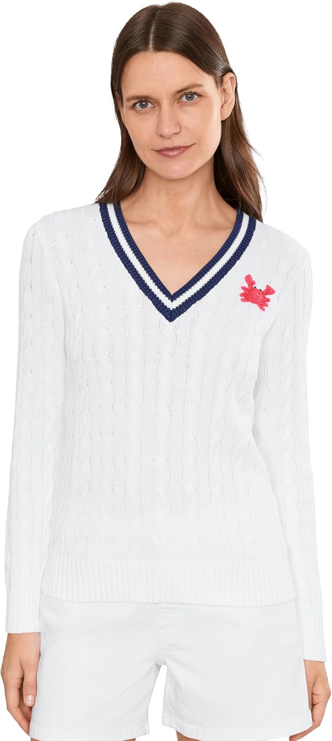 Lilly Pulitzer Brockton V-Neck Sweater with Crochet Crab
