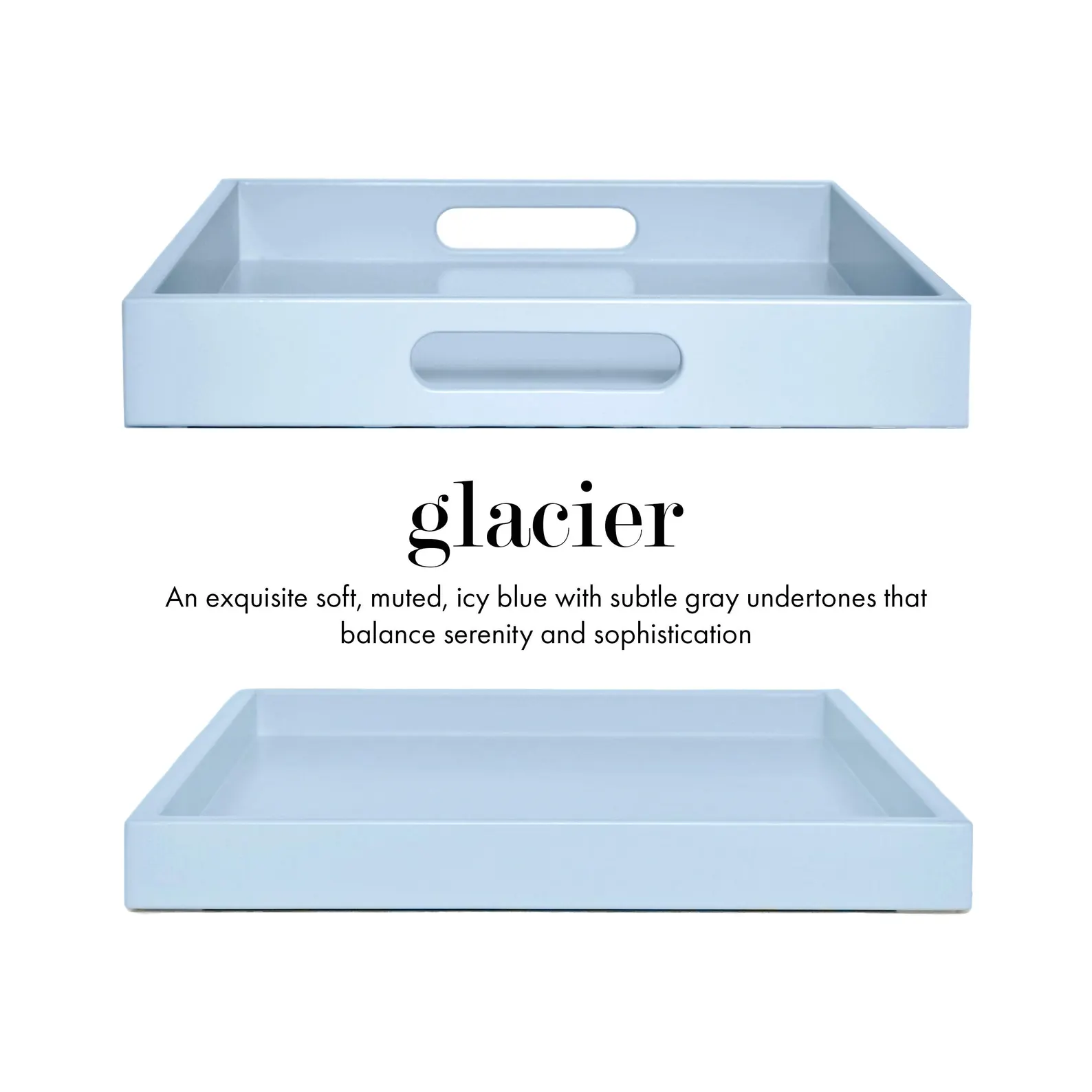 Glacier Blue Lacquer Tray with Handles — Icy Blue Coffee Table Tray