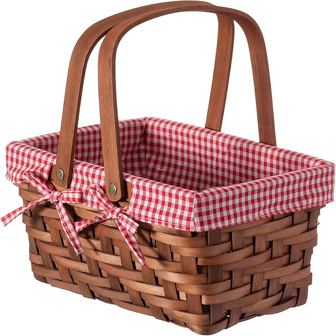 Wickerwise Hand-Woven Basket with Red Gingham Liner