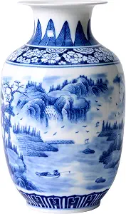 Blue & White Chinoiserie Landscape Porcelain Vase
