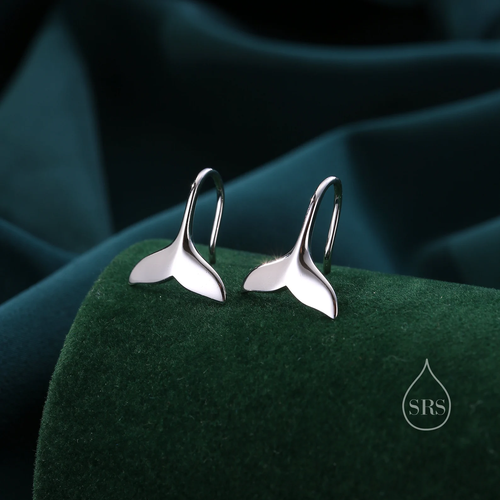 Sterling Silver Whale Tail Drop Hook Earrings