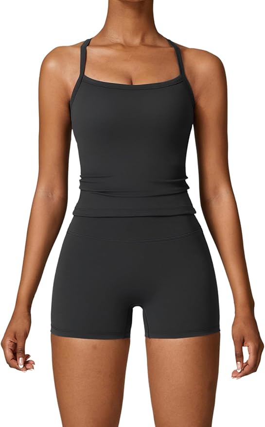 Black Padded Cami & High-Waist Shorts Active Set