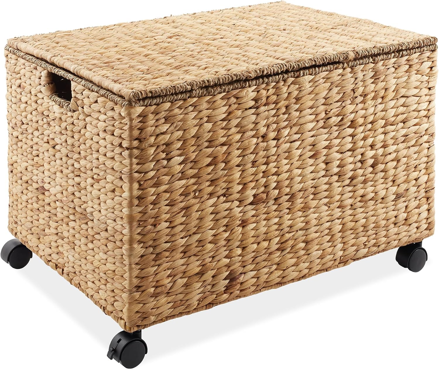 Casafield Rolling Water Hyacinth Storage Cart with Lid & Locking Wheels
