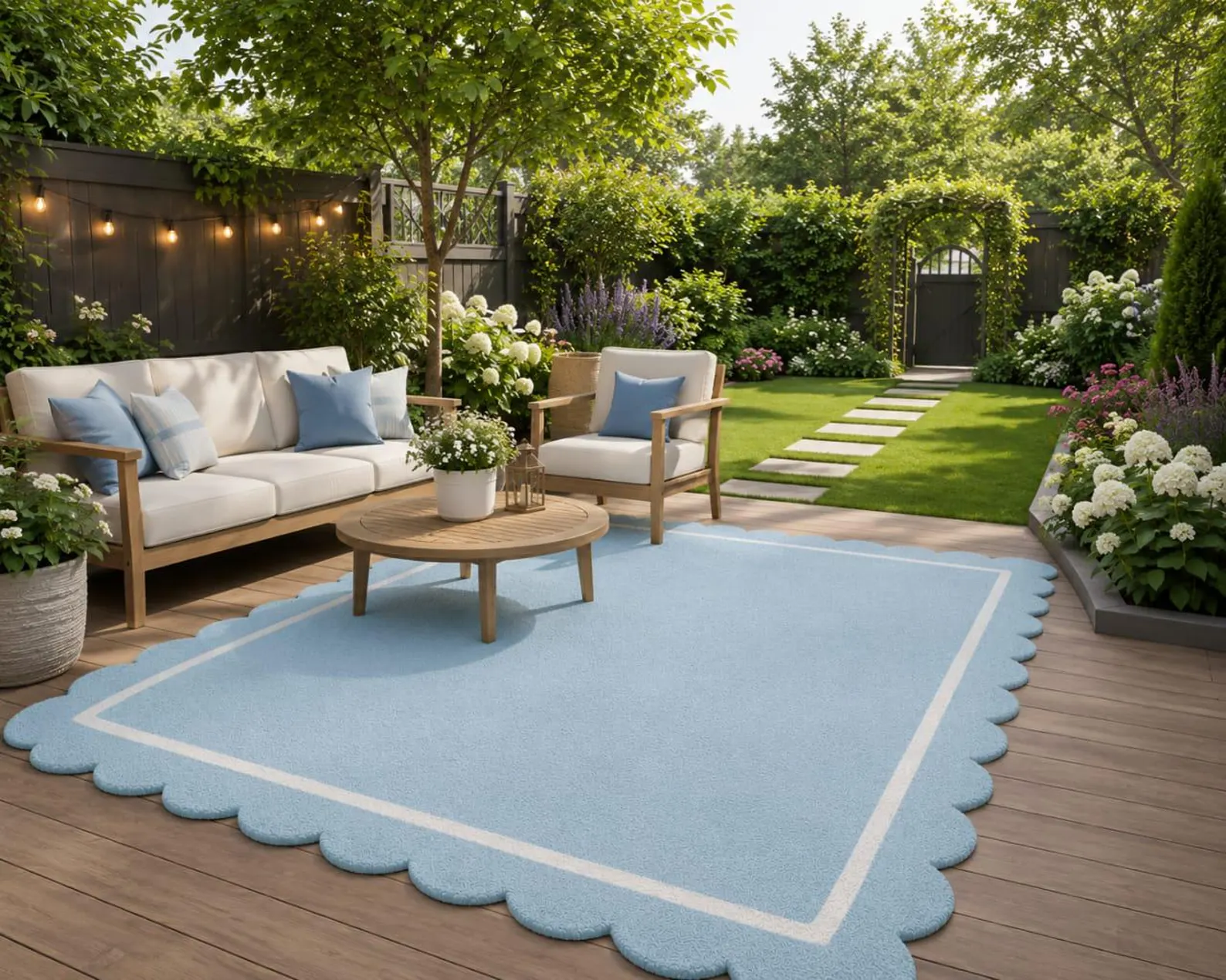 Blue Scalloped Edge Area Rug — Soft Nursery & Playroom Carpet