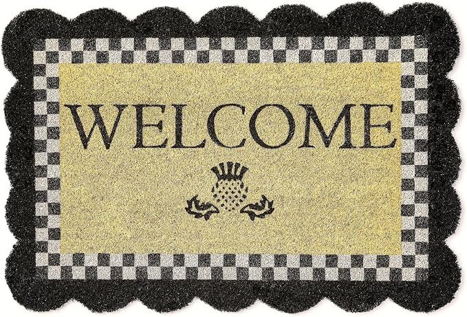 MacKenzie-Childs Scalloped Entrance Mat — Black Courtly Check, 24x36
