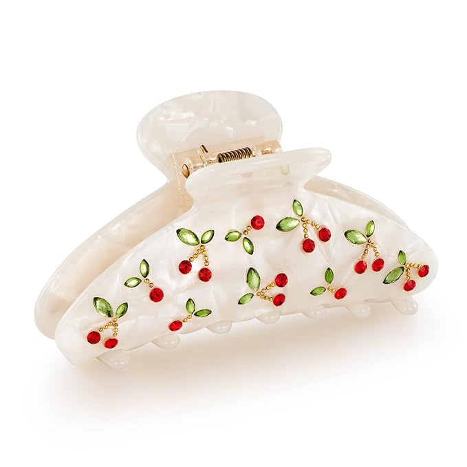 Cherry Rhinestone Pearl Claw Hair Clip — Ivory Acrylic
