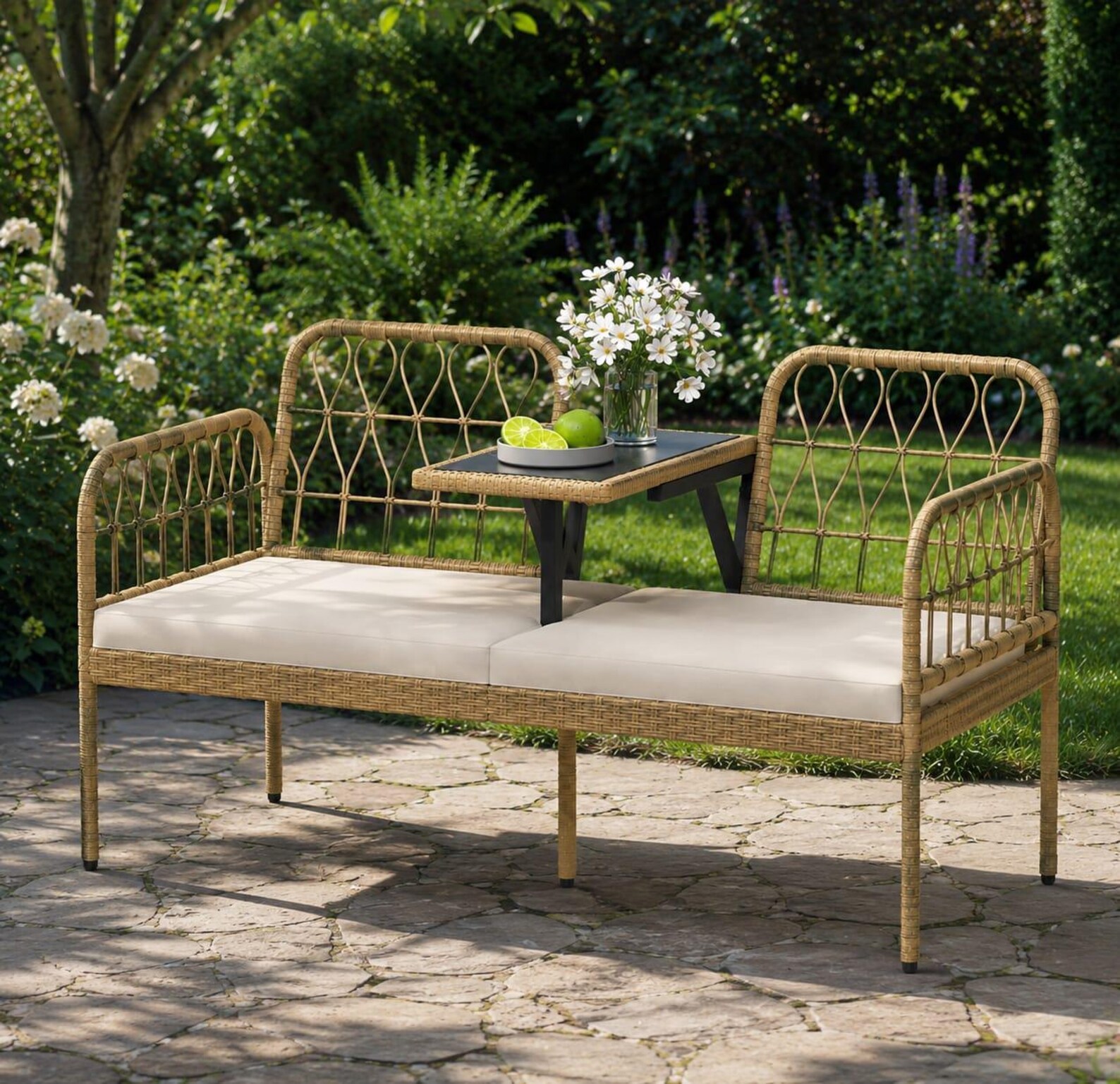Outdoor Wicker Loveseat with Center Coffee Table — Tête-à-Tête Set