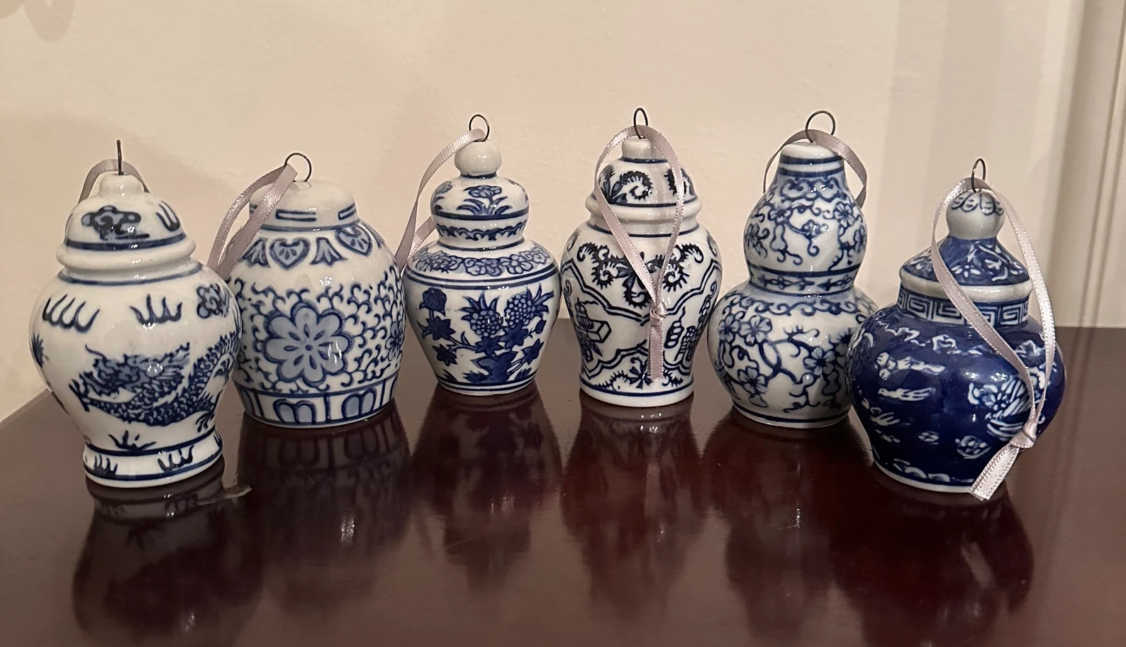 Blue & White Ginger Jar Christmas Ornaments II — Set of 6