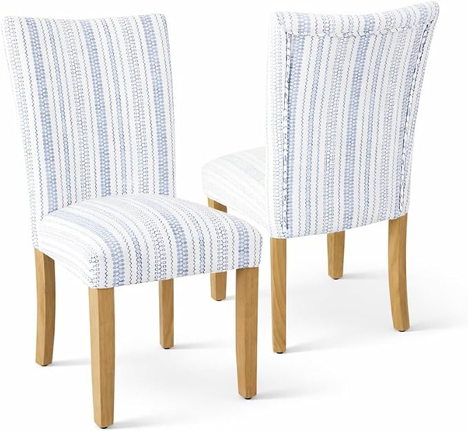 HomePop Parsons Dining Chairs — Blue Farmhouse Stripe (Set of 2)