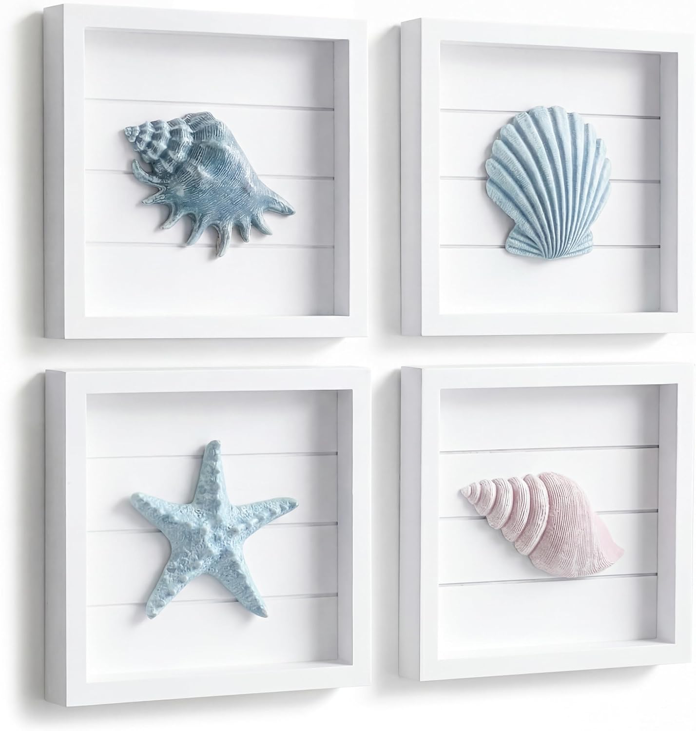Tide and Tales 3D Coastal Shell Wall Art, Framed (Set of 4)