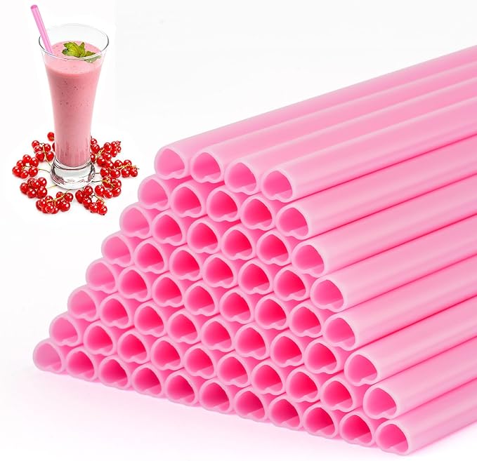 Pink Heart-Shaped Straws (60 Pack)