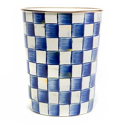 MacKenzie-Childs Waste Bin — Blue & White Royal Check