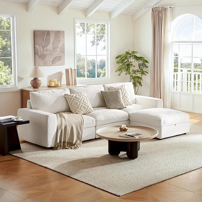 Cloud Modular Sectional Sofa with Ottoman (Cream Bouclé)